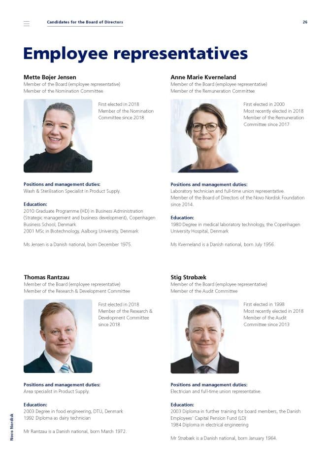 Employee representatives are elected to the Novo Nordisk A/S Board of Directors