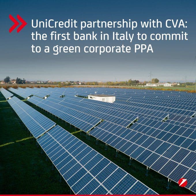 UniCredit is the first Italian bank to sign a corporate PPA with a green power producer