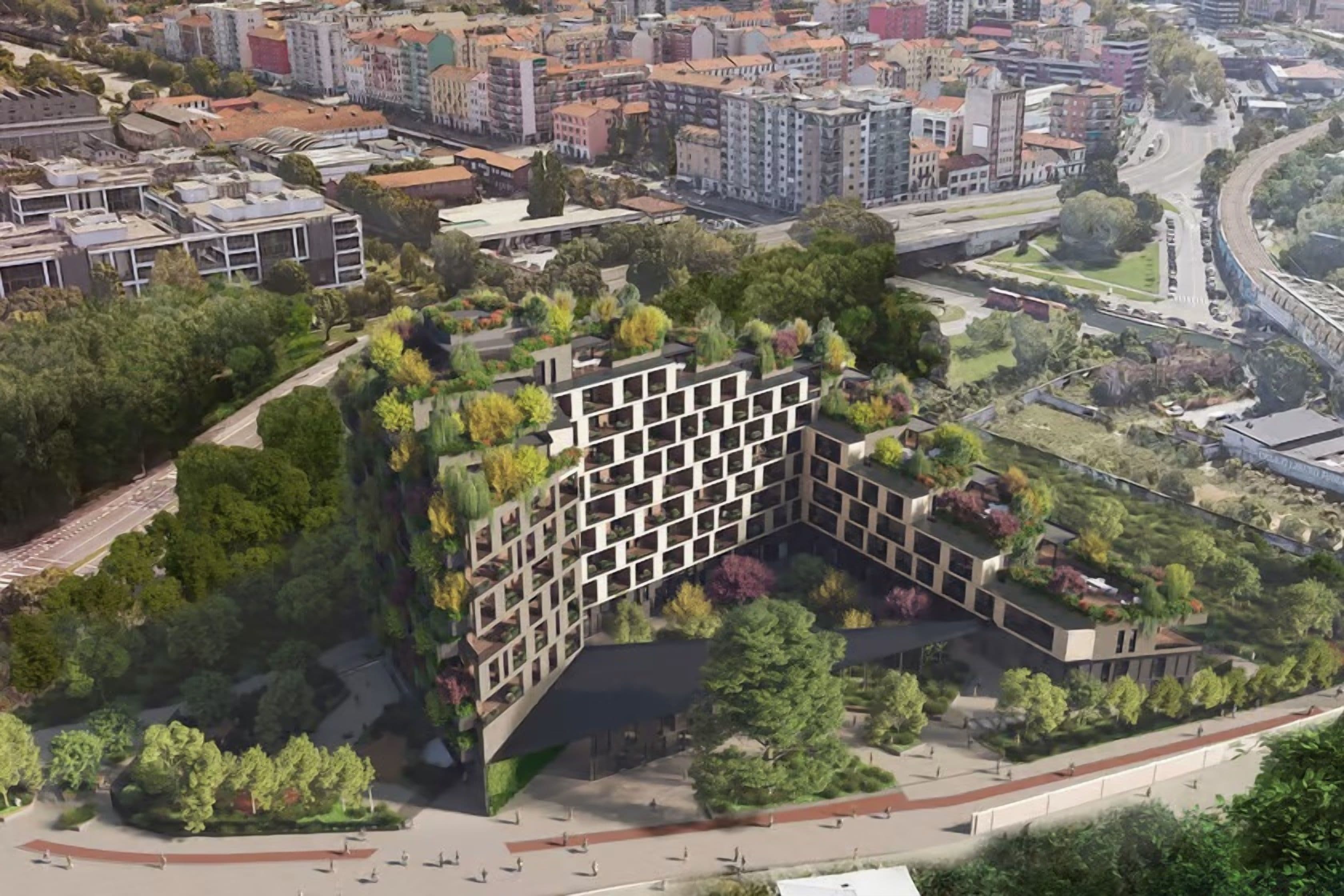 Stepped Housing with Trees and Bushes will Help Absorb Carbon Dioxide